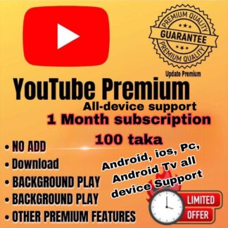 YouTube Premium 1 Month Subscription for Android, iPhone, and Computer.